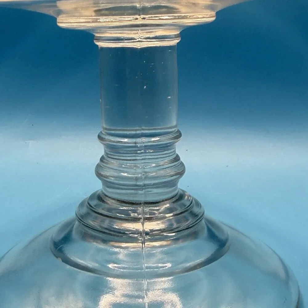 Vintage Clear Glass Pedestal Compote Bowl UV Reactive Green Glow 7.5”